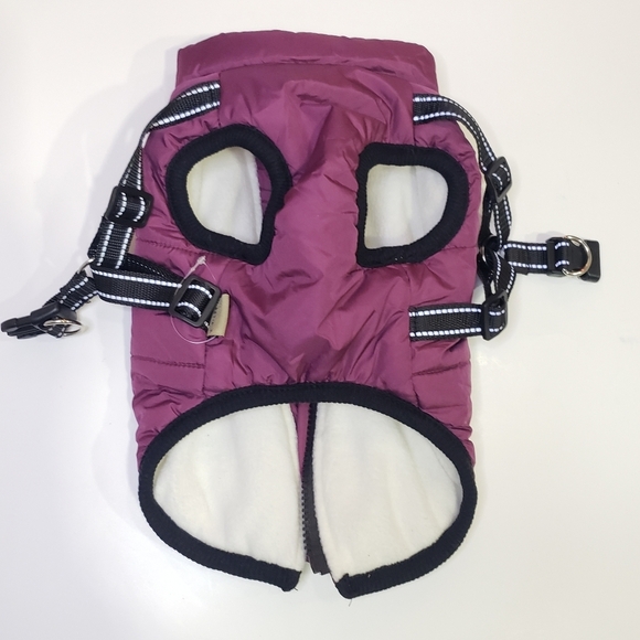 PawRoll Dog Winter Jacket with Harness Fashion Sports Size Large Purple - Picture 4 of 10